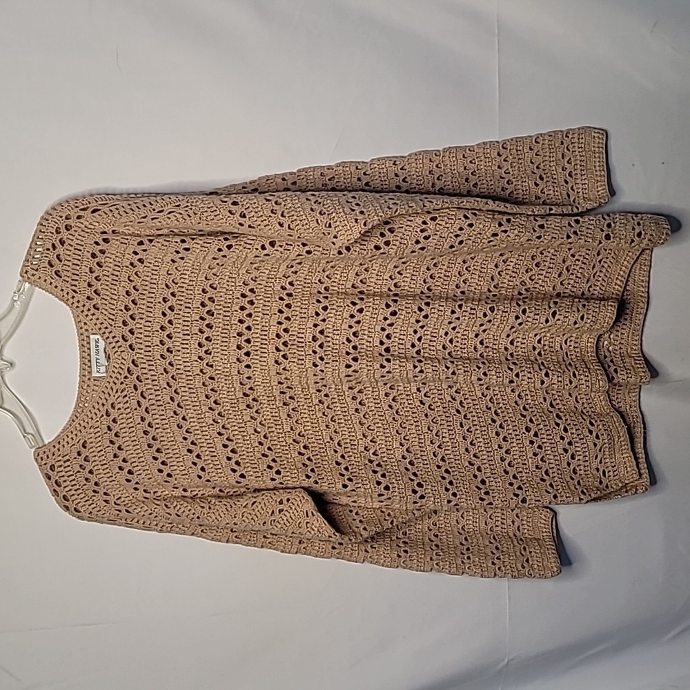 Kitty Hawk eyelet cream tan color vneck long sleeve sweater sz XL